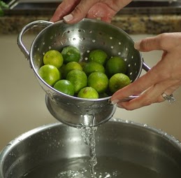 Lime being cleaned in vinegar solution